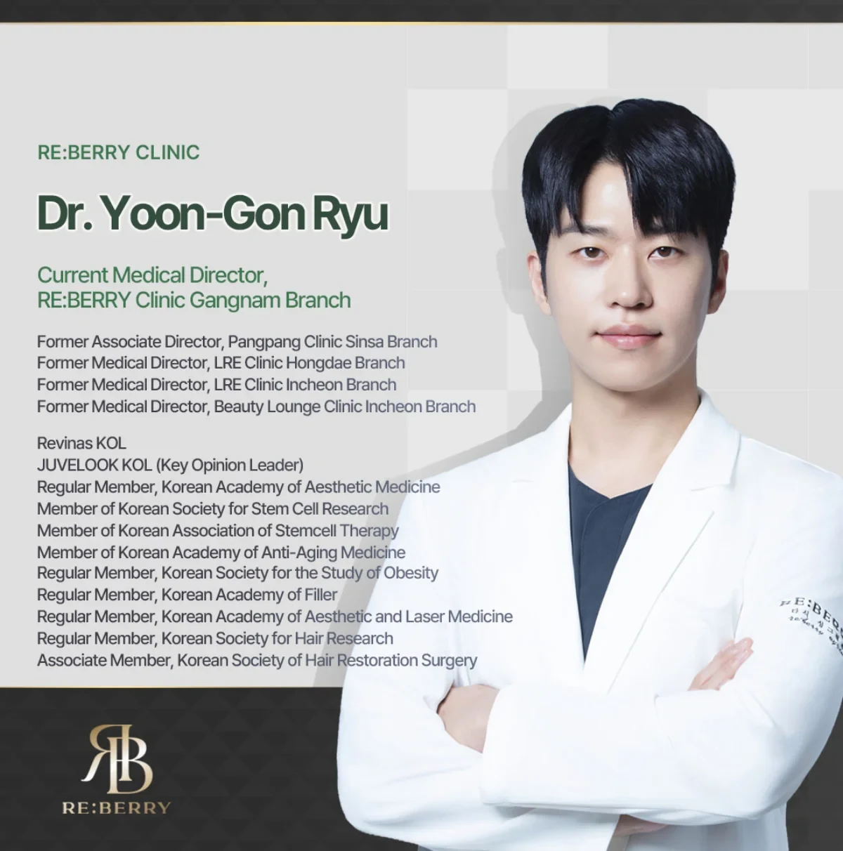 Dr. Yoon-Gon Ryu — Medical Director at RE:BERRY Gangnam Aesthetic Clinic, KOL for Revinas and Juvelook, Korean dermatology specialist
