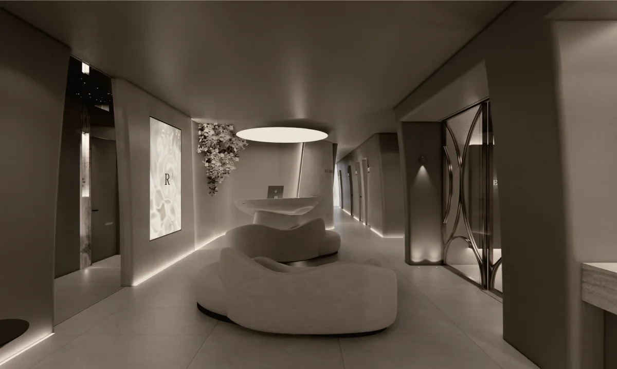 VIP consultation room at RE:BERRY Gangnam Aesthetic Clinic — private aesthetic consultation with RE:BERRY logo Seoul